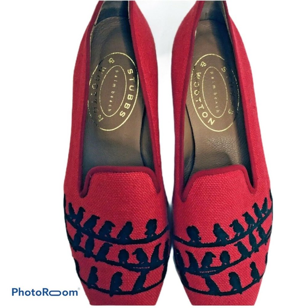 Stubbs & Wootton Women Birds Red Loafers 9 1/2 - Picture 2 of 6